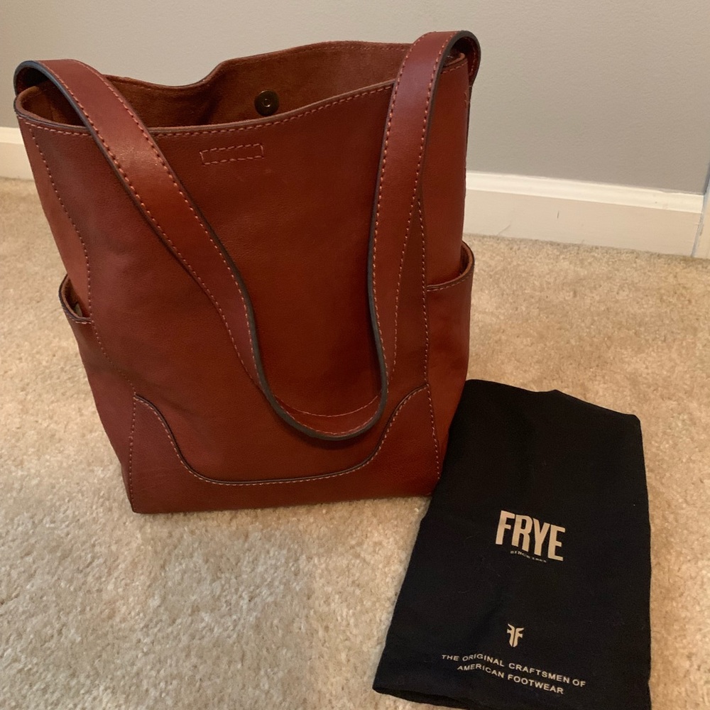 FRYE Cognac Leather Side Pocket Hobo Purse